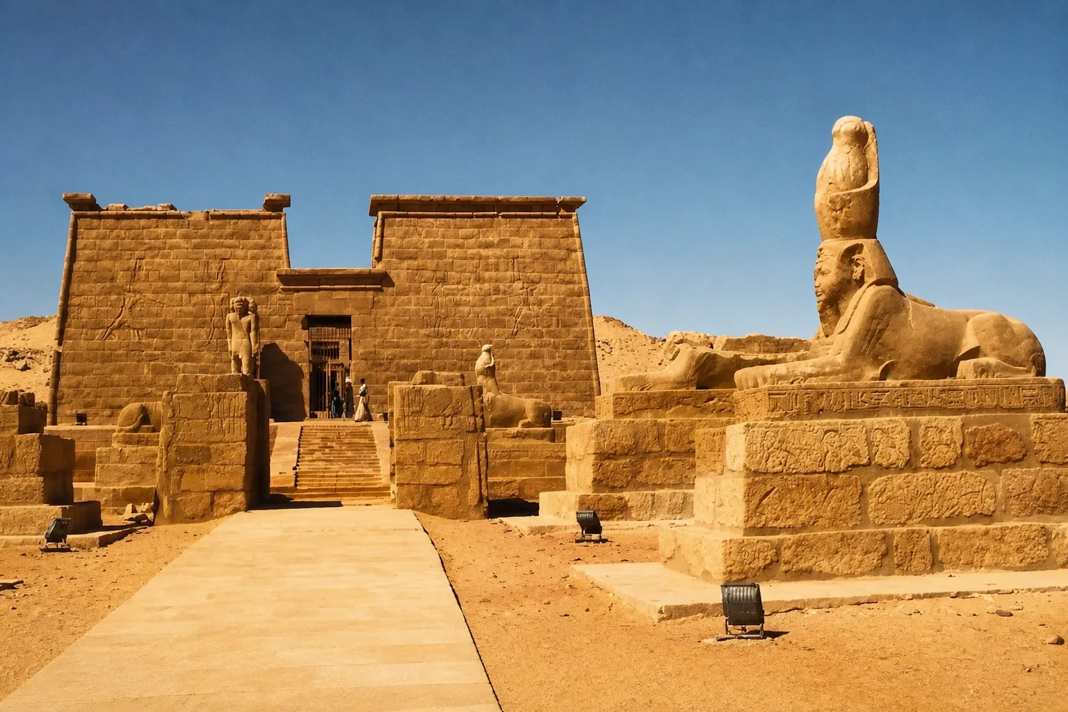 Abu Simbel temples above the blue water of Lake Nasser